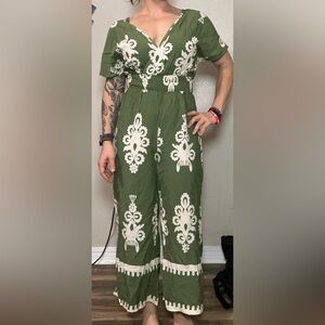 SHEIN Olive and Cream Wide Leg Romper